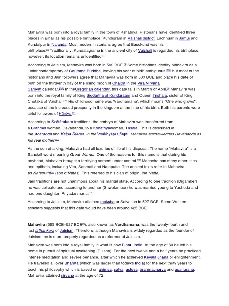 Mahavira: Life and Legacy in Jainism | PDF | Gautama Buddha | Buddhahood