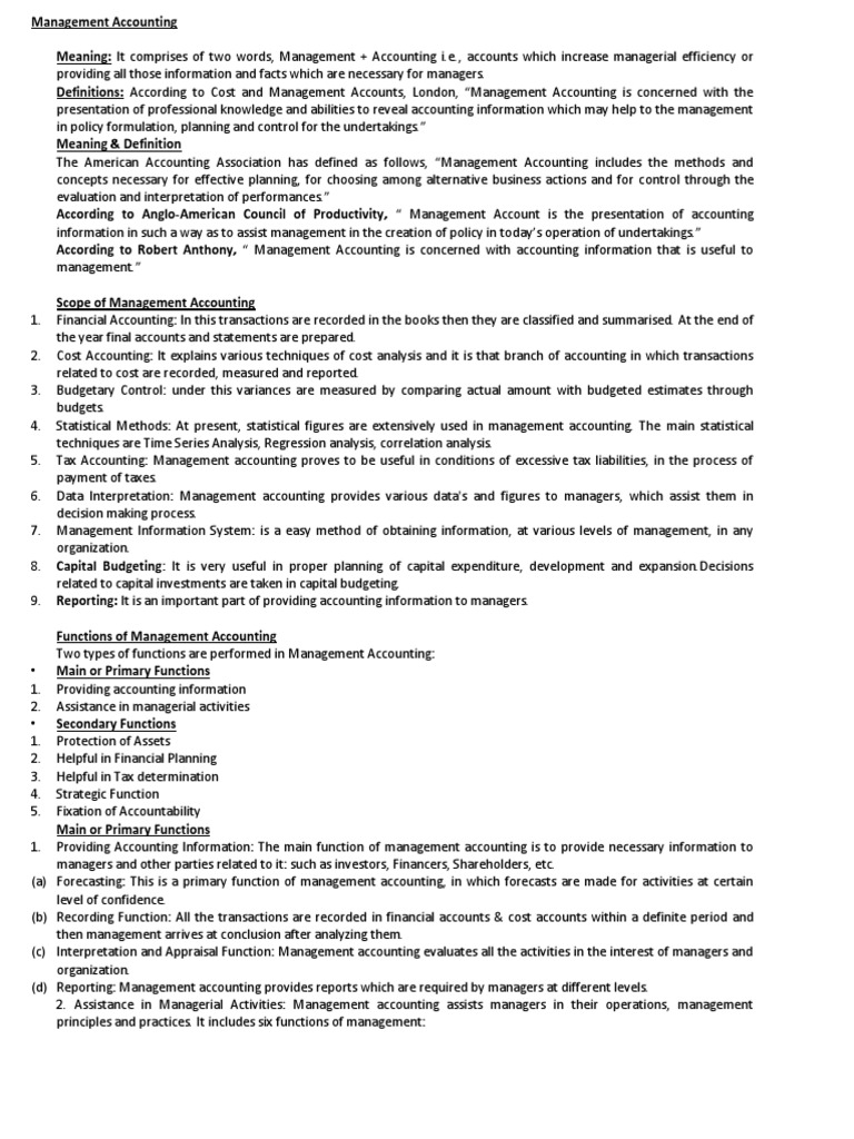 Management Accounting Unit1 | PDF