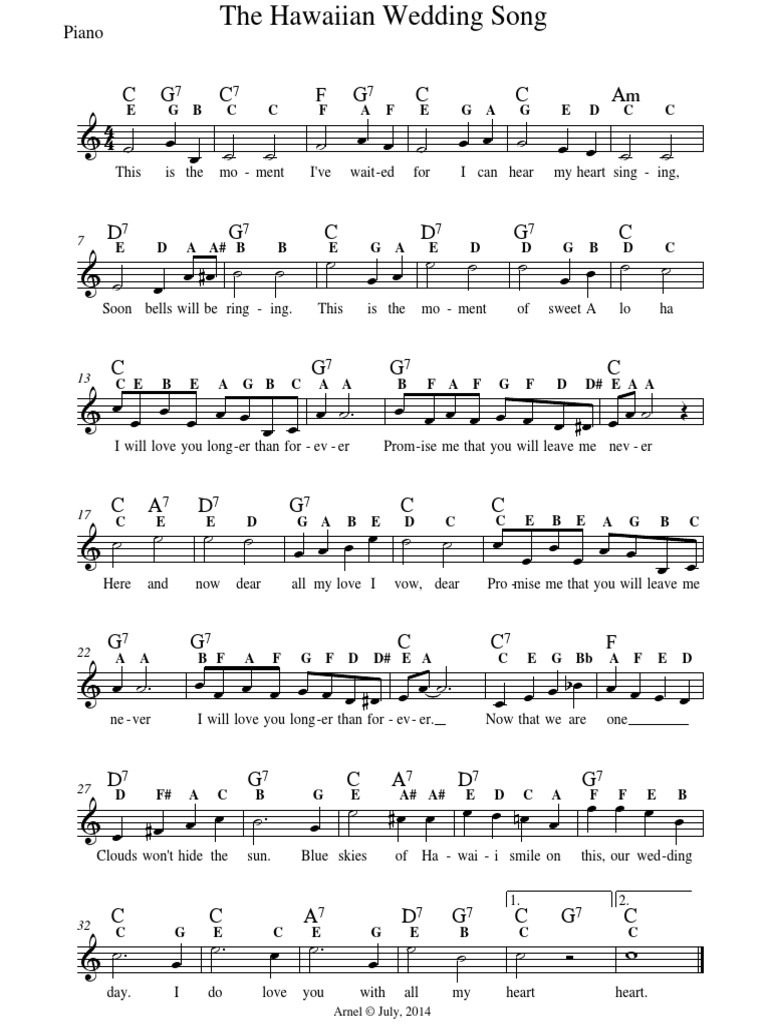 The Hawaiian Wedding Song Piano Elements Of Music Music Theory