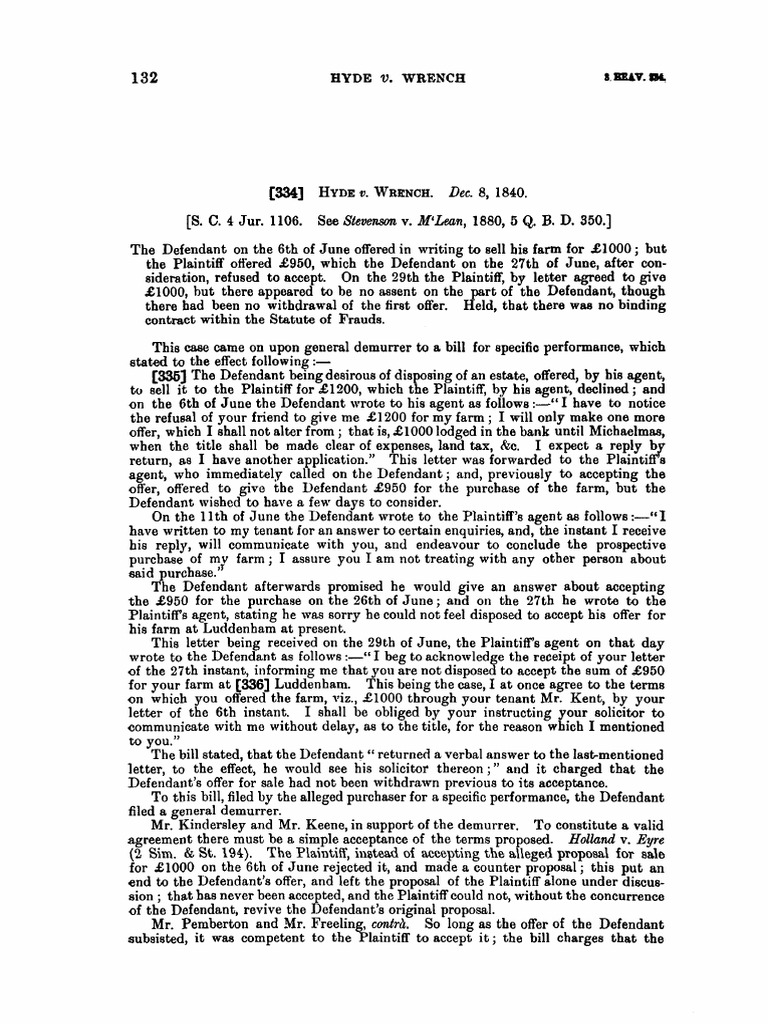 Hyde V Wrench 1840 49 Er 132 Pdf Private Law Common Law