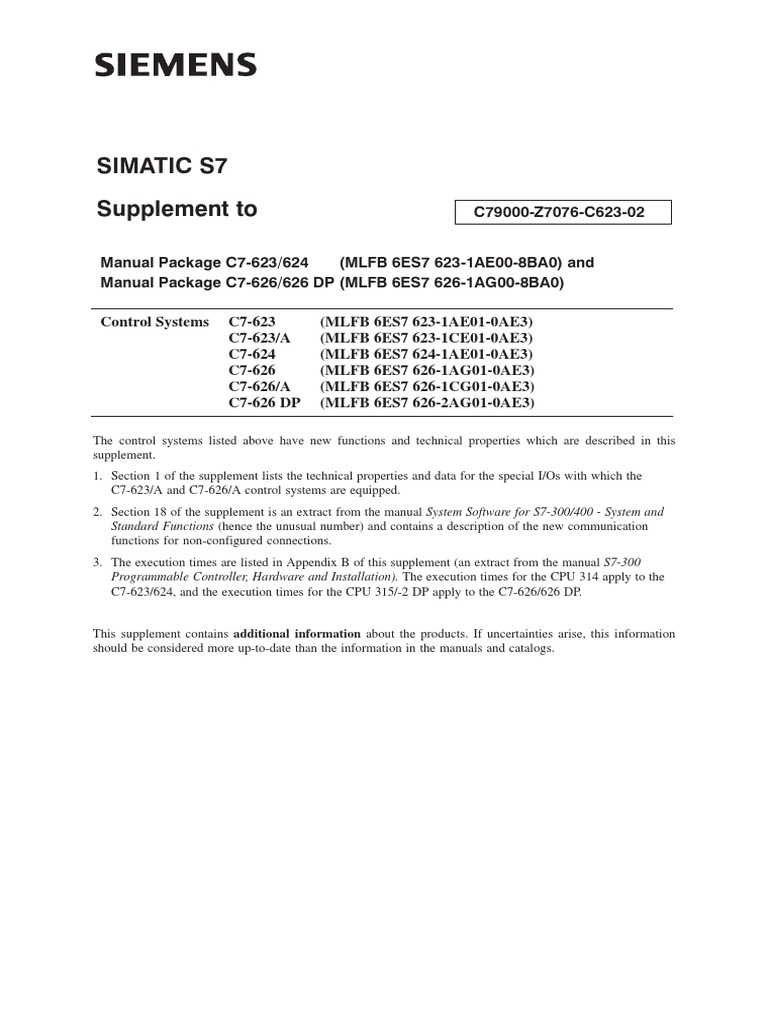 Simatic S7 Supplement To | PDF | Parameter (Computer Programming ...