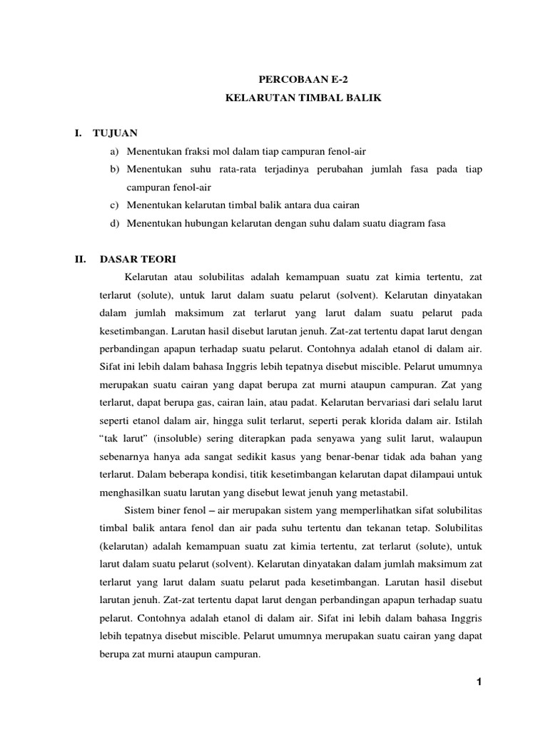 Laporan Percobaan E2 (Kelarutan Timbal Balik) PDF