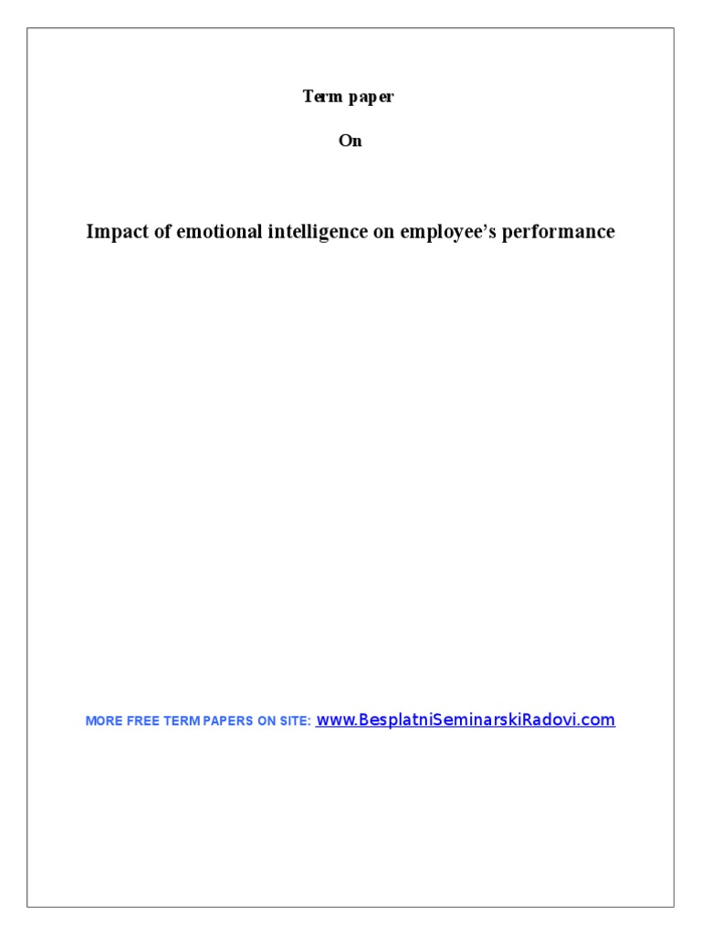 Impact of Emotional Intelligence On Employees Performance Term Paper | PDF