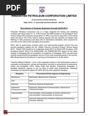 Gate HPCL 2014 | PDF