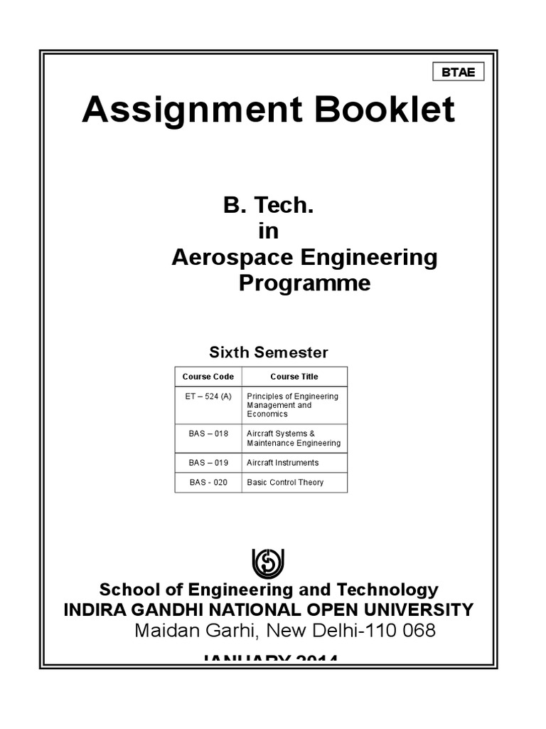 Assignment Booklet: B. Tech. in Aerospace Engineering Programme | PDF ...
