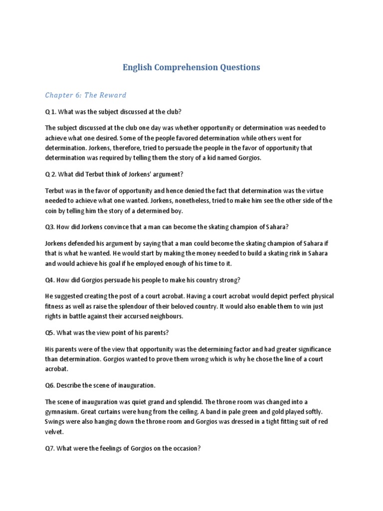 English Comprehension Questions PDF