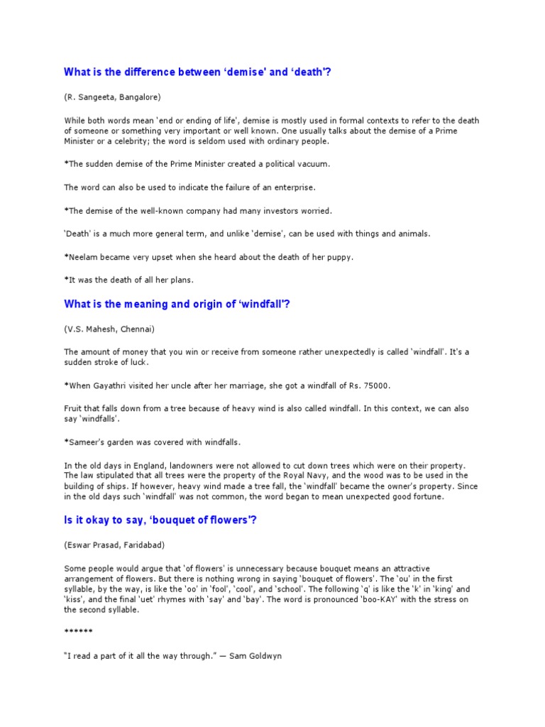 What Is The Difference Between Demise' and Death'? | PDF | Stress ...