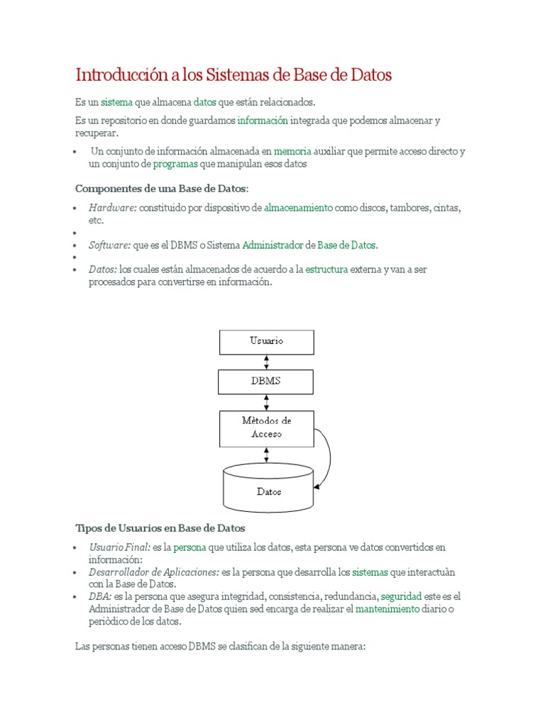 Componentes de un DBMS | PDF | Bases de datos | Archivo de computadora