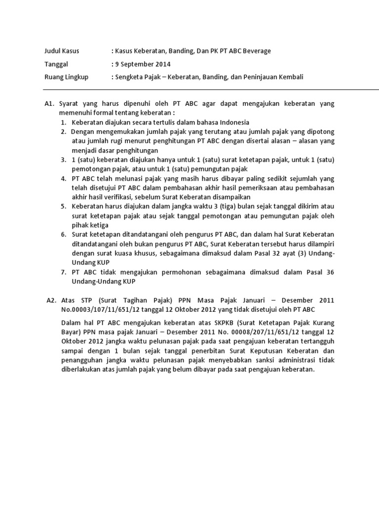 Format Surat Keberatan Pajak Pdf Document