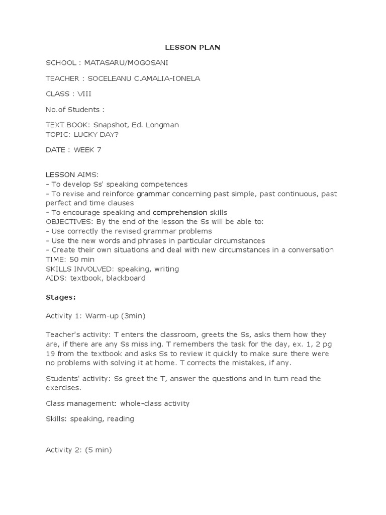 Lesson Plan | PDF | Part Of Speech | Language Mechanics