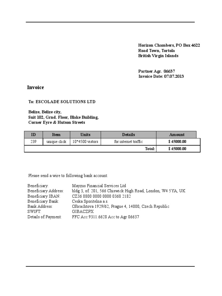 Invoice 2013.07.07 45000$ PDF | PDF | Business | Finance & Money Management