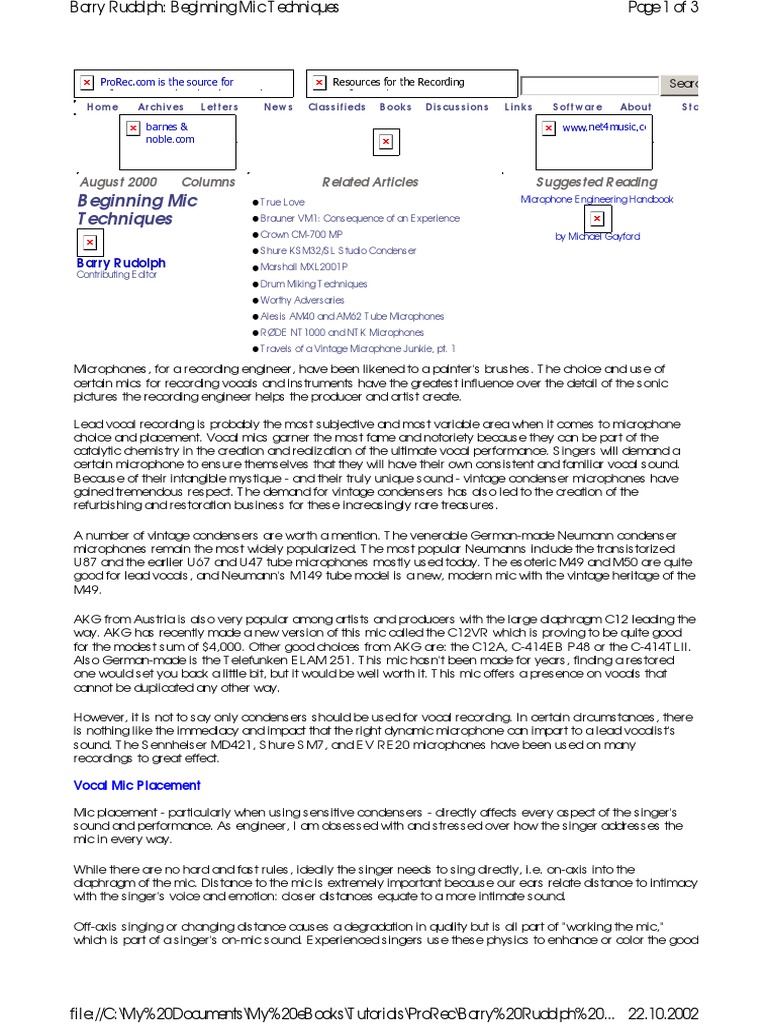 Miking Techniques Pdf Pdf Drum Kit Microphone