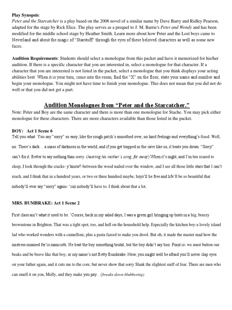 Peter And The Starcatcher Monologues Pdf Lost Boys Peter Pan British Fantasy Novels