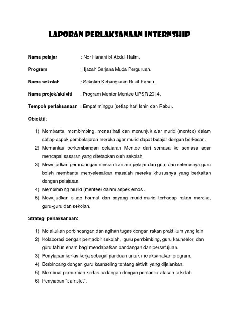 Laporan Program Mentor Mentee Upsr 2014 Pdf