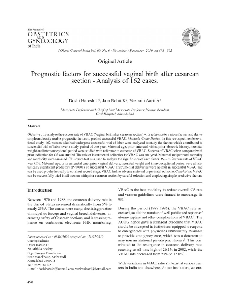 VBAC Success Factors: A 162-Case Study | PDF | Caesarean Section ...