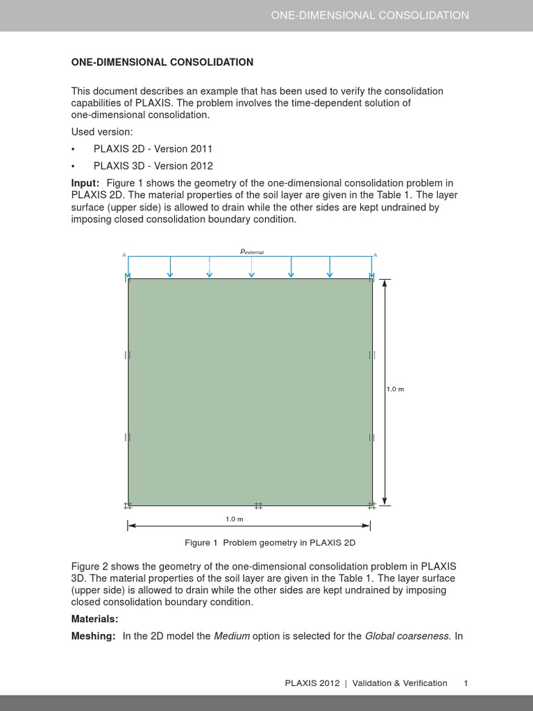PLAXIS 1D Consolidation Verification | PDF | Young's Modulus ...