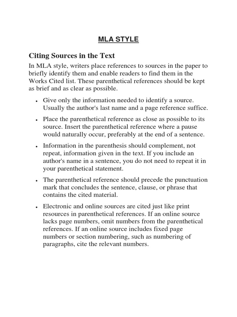 Citing Sources in The Text Mla Style PDF Magazines Sentence