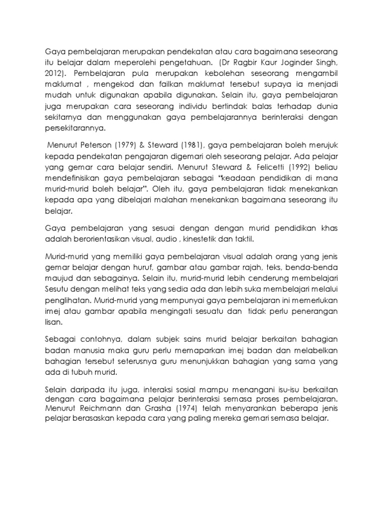 Gaya Pembelajaran Merupakan Pendekatan Atau Cara Bagaimana Seseorang Itu Belajar Dalam Meperolehi Pengetahuan Pdf