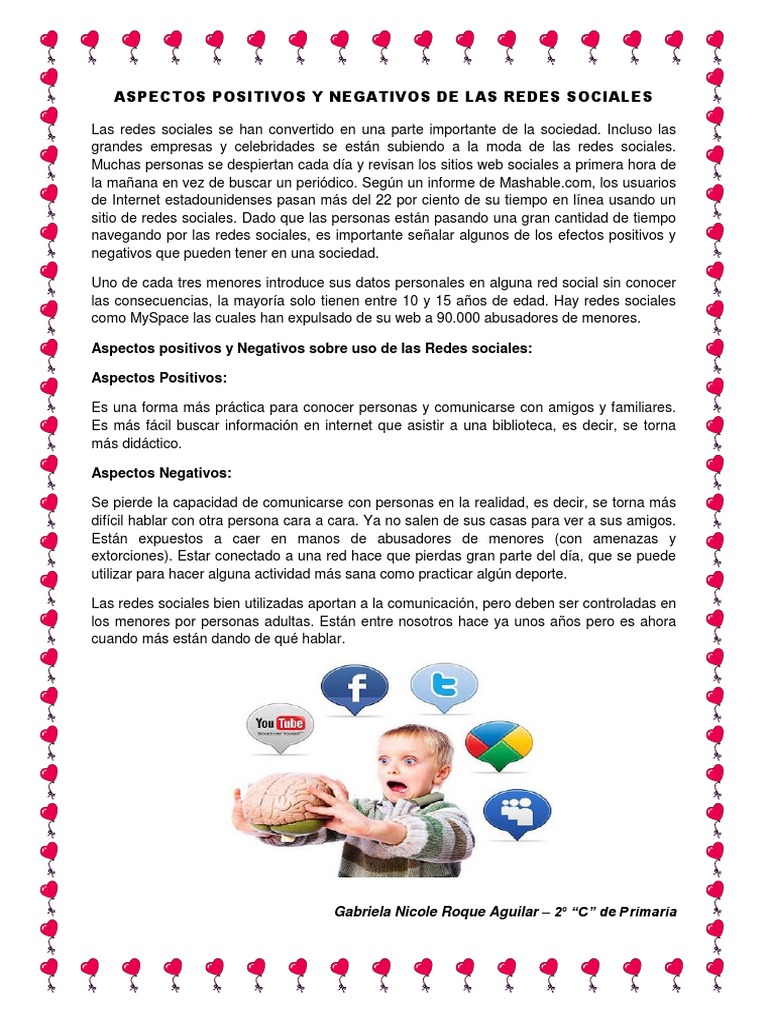 Aspectos Positivos y Negativos de Las Redes Sociales | PDF | Salud y ...