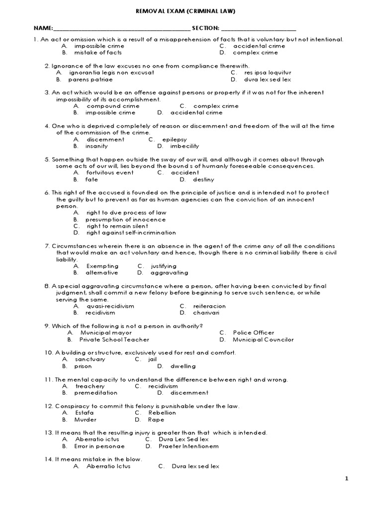 Removal Exam Crimes Crime & Justice