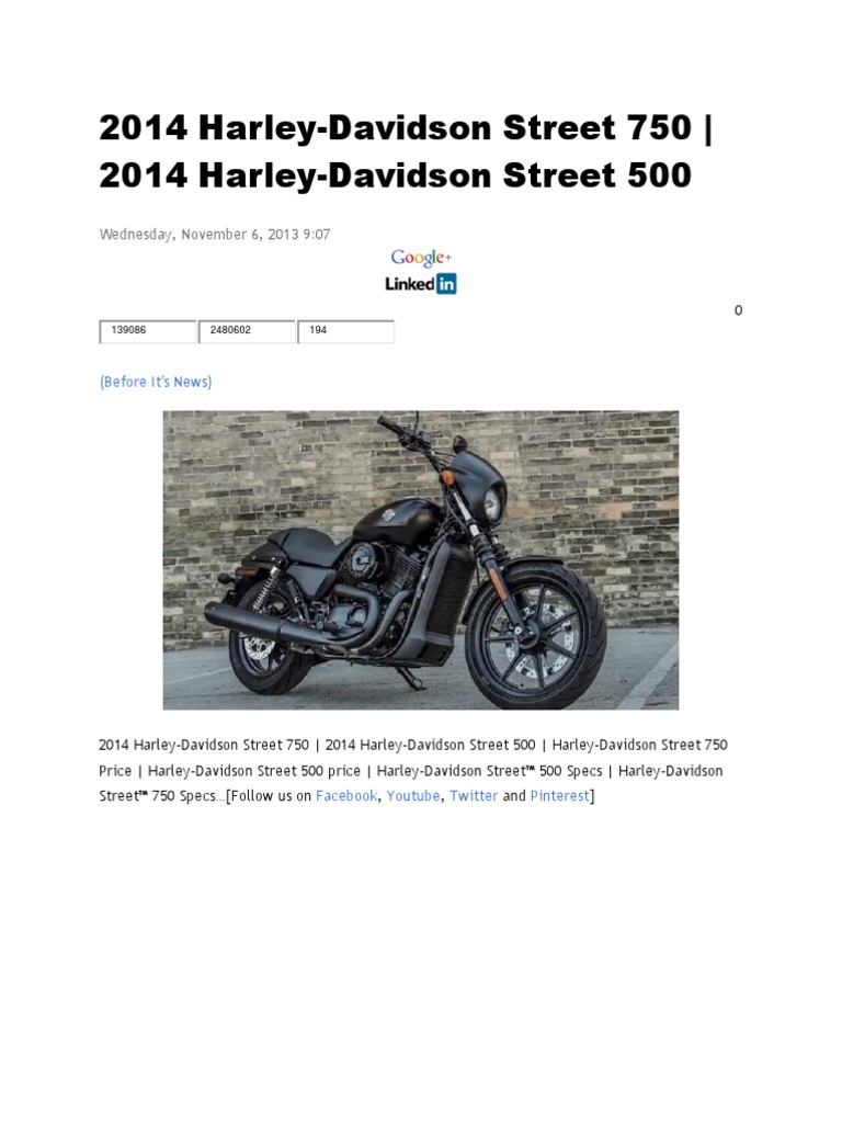 2014 Harley Davidson Street 750 2014 Harley Davidson Street 500