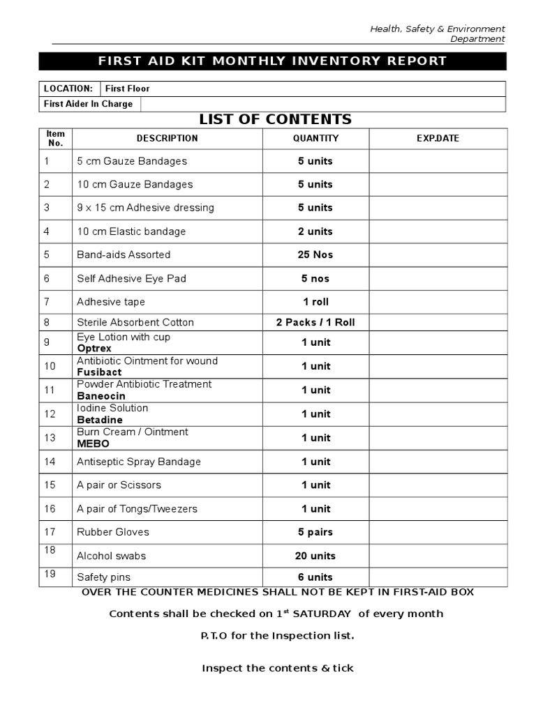 First Aid Kit Inventory Form | PDF