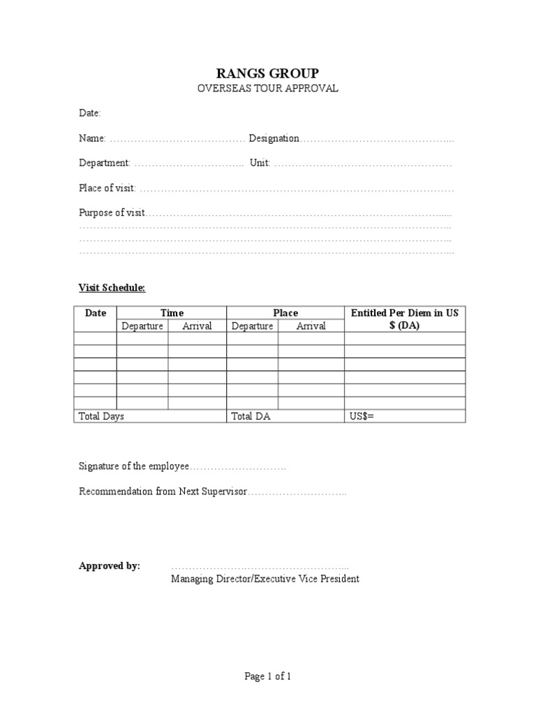 Overseas Tour Form | PDF