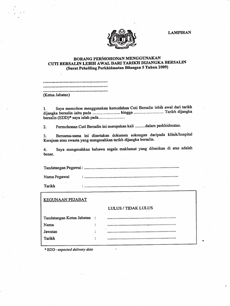Borang Permohonan Cuti Bersalin Pdf