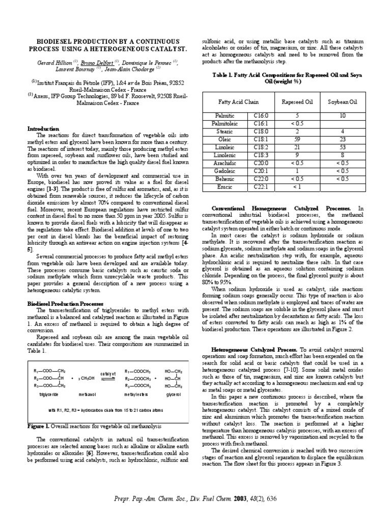 Continuous Biodiesel via Heterogeneous Catalyst | PDF | Catalysis ...