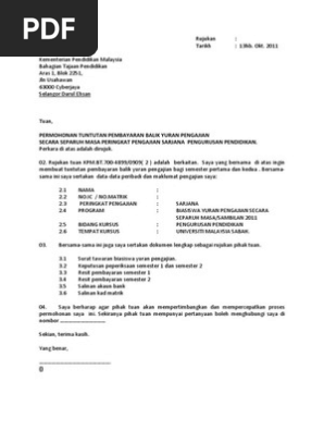 Contoh Surat Request Untuk Padamkan Denda Yuran Universiti