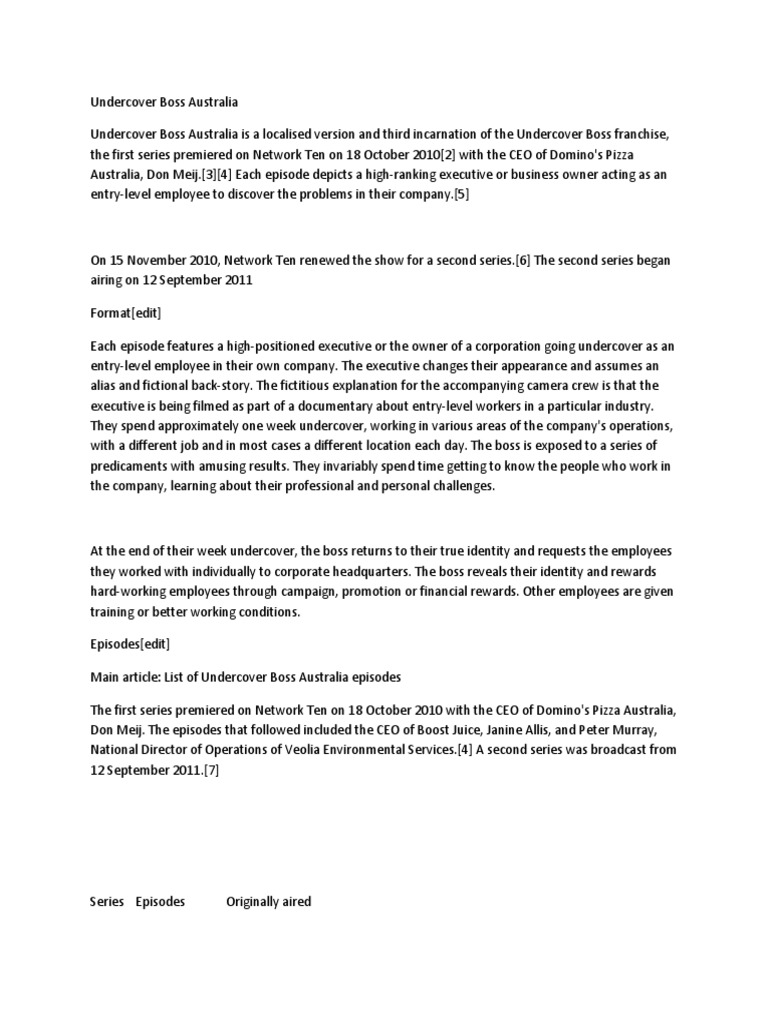 Undercover Boss English PDF Broadcasting Media Industry