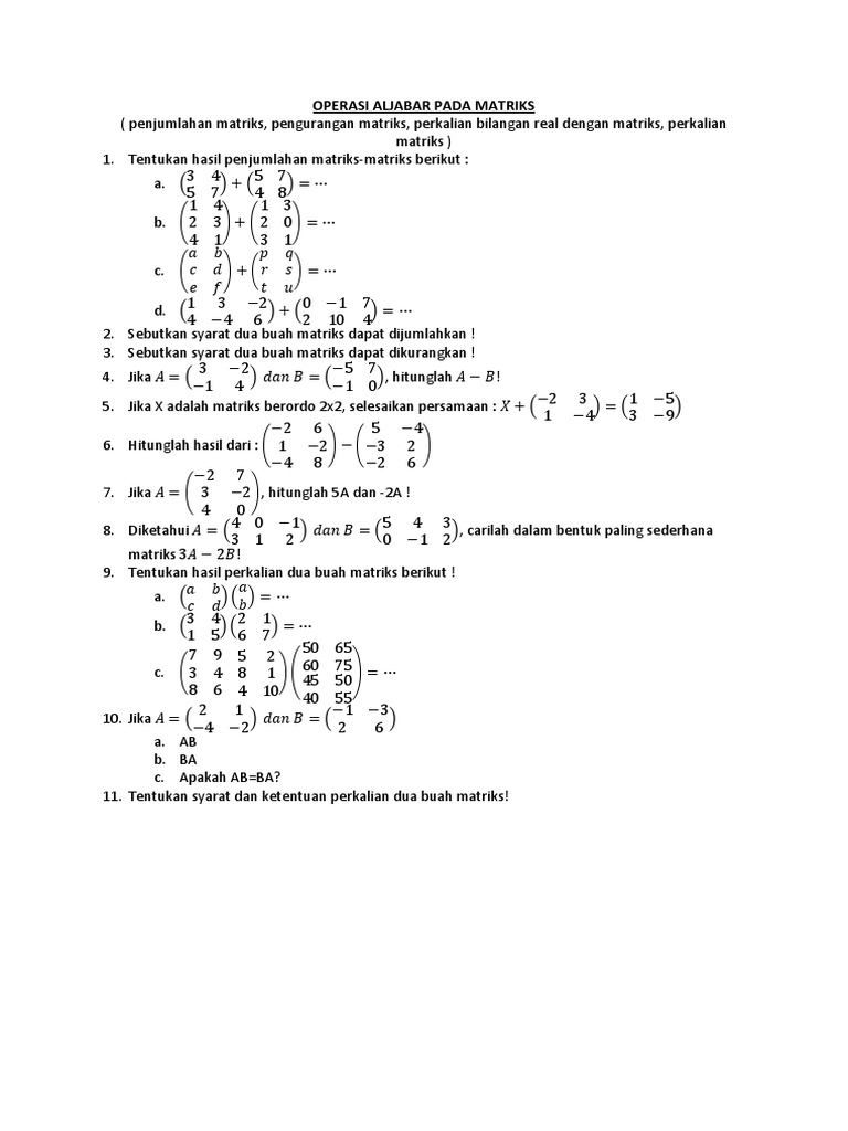 Operasi Aljabar pada Matriks | PDF | Metode & Bahan Ajar