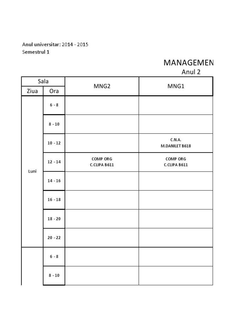 2014-2015 Semester 1 Management Schedule | PDF
