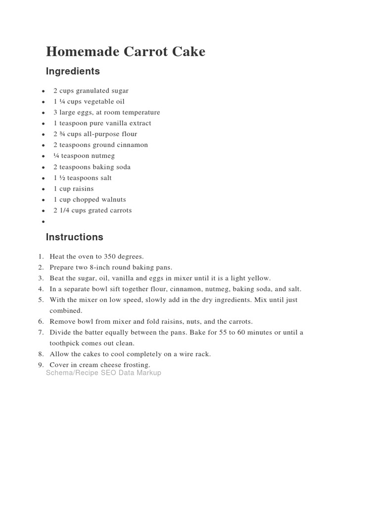 Easy Homemade Carrot Cake Recipe | PDF