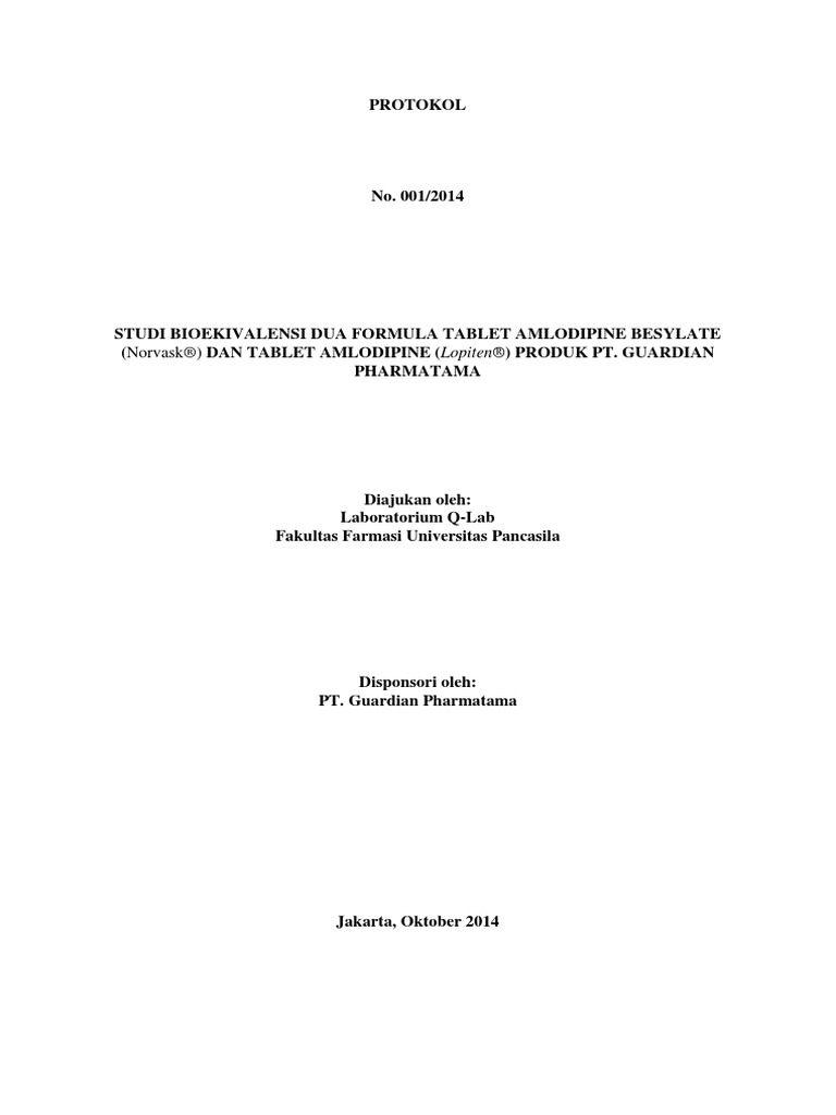 Protokol Bioekivalensi Dan Bioavaibilitas | PDF
