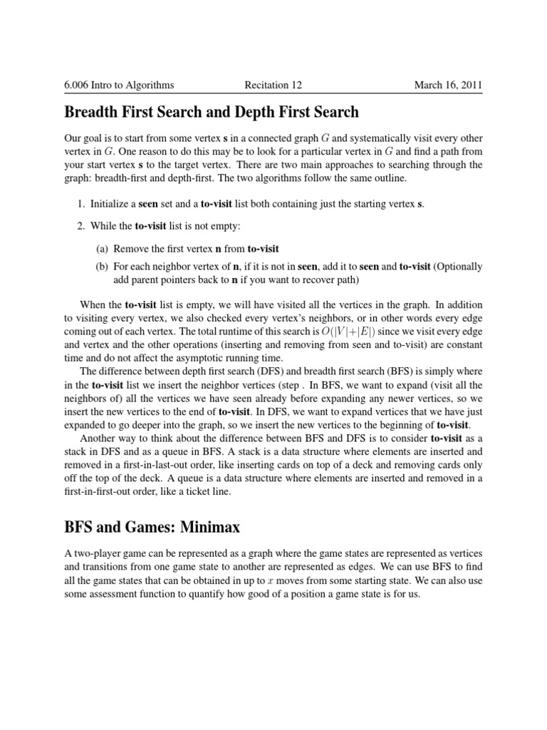 Breadth First Search and Depth First Search | PDF | Vertex (Graph ...