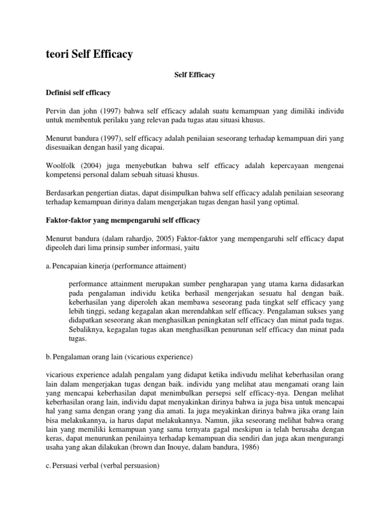 Teori dan Dimensi Self Efficacy Bandura | PDF