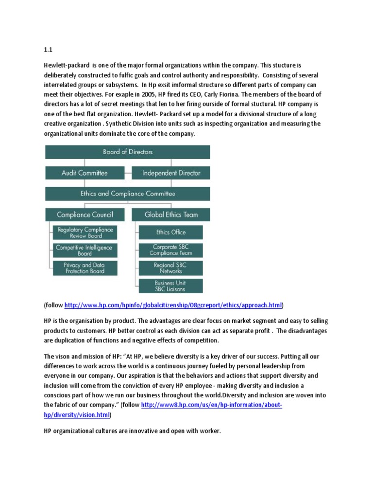 hp Hewlett Packard Organizational Structure