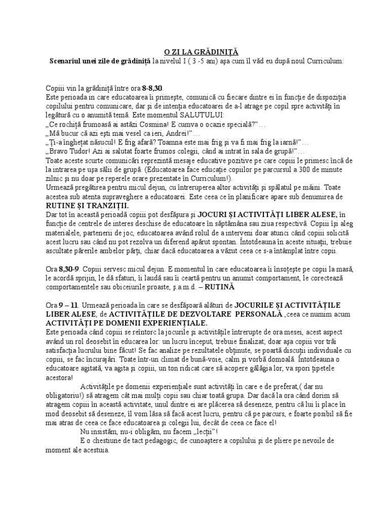 Scenariul Unei Zile De GrÄdiniÅ£Ä La Nivelul I 3 5 Ani Asa Cum Il VÄd Eu DupÄ Noul Curriculum