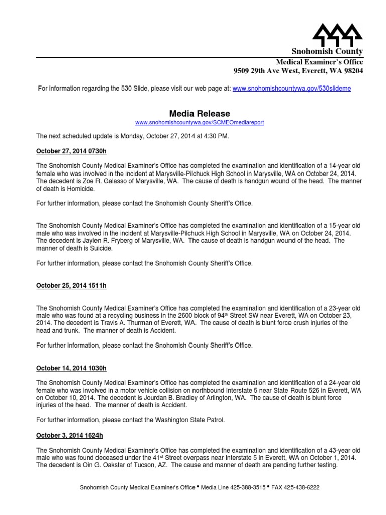 Snohomish County Medical Examiner Death Traffic Collision