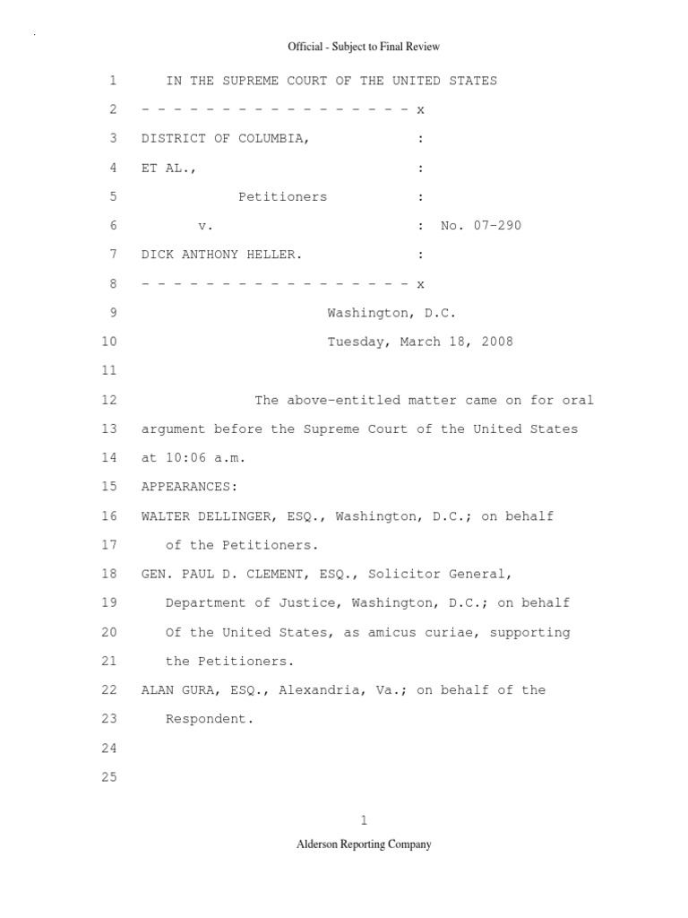 DC V Heller Transcript | PDF | Second Amendment To The United States ...