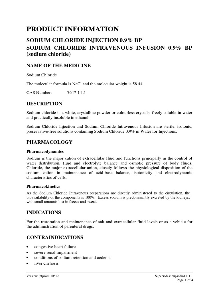 Sodium Chloride Injection and Intravenous Infusion-Pi | PDF ...