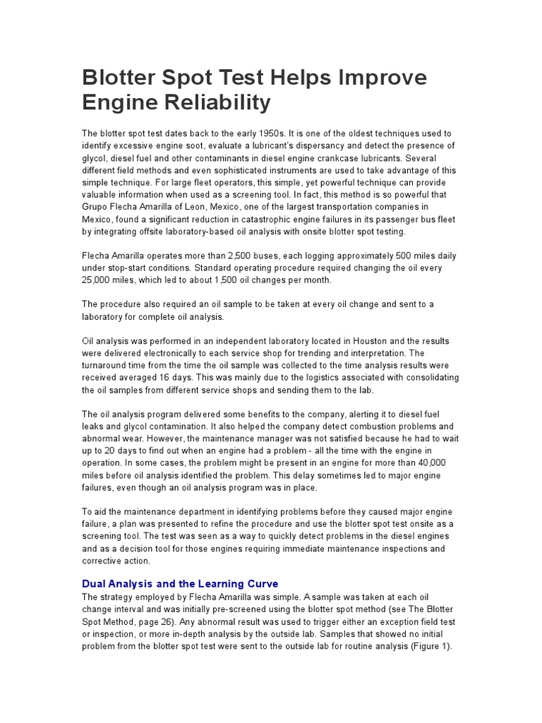 Blotter Spot Test Helps Improve Engine Reliability PDF Motor Oil