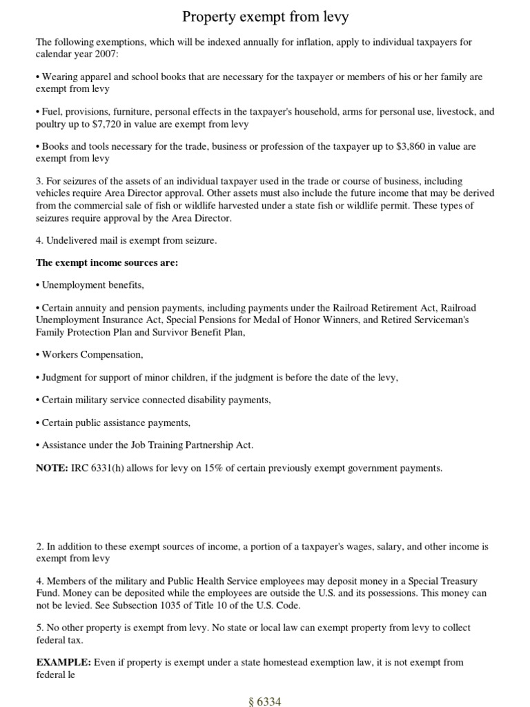 Property Exempt From Irs Levy Taxpayer Taxes