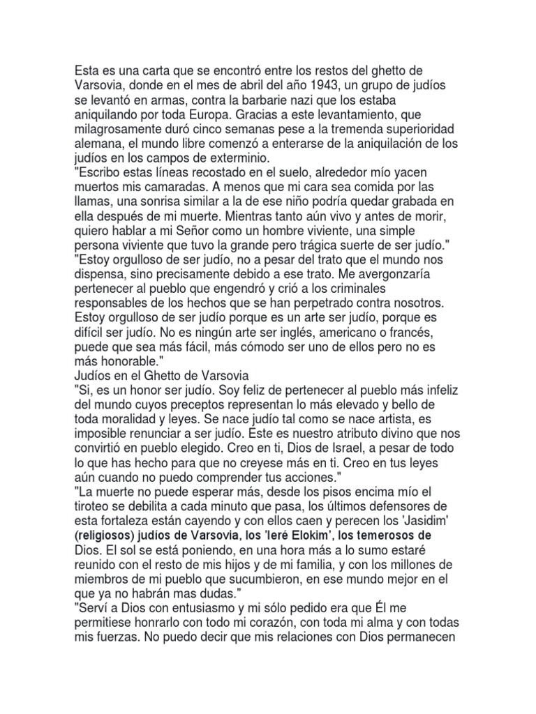 Carta del Holocausto Judios El Holocausto