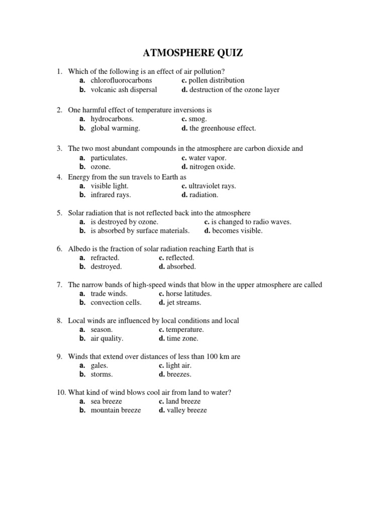 Atmosphere Quiz Atmosphere Of Earth Atmosphere