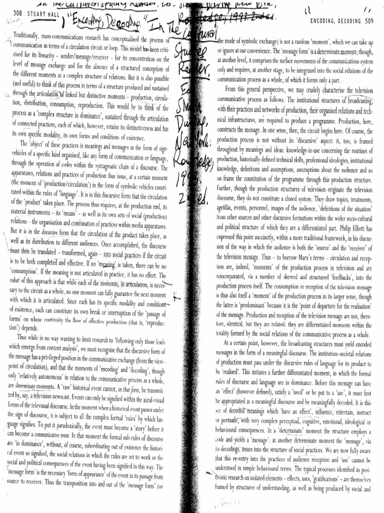Encoding, Decoding (Stuart Hall) | PDF