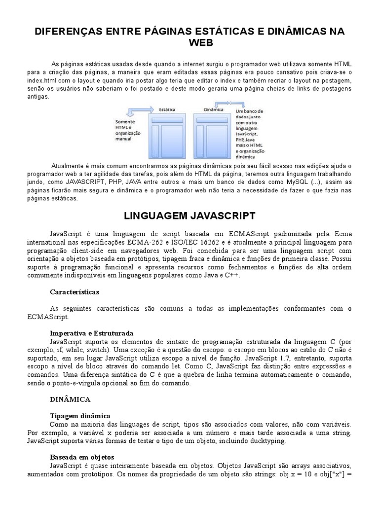 Páginas Web: Estáticas vs Dinâmicas | PDF | Script Java | Paradigmas de ...
