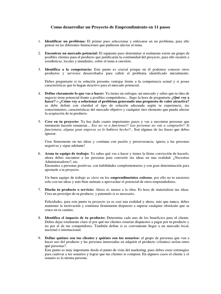 Cómo desarrollar un proyecto de emprendimiento de manera exitosa en 11 ...