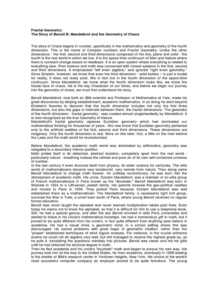 Benoit Mandelbrot And The Geometry Of Chaos Pdf Pdf Fractal Chaos
